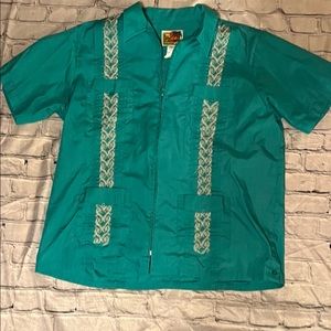 GENUINE HABAND VINTAGE GUAYABERA ZIP SHIRT CUBAN WEDDING ROCKABILLY
